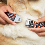 Dog Bone Seatbelt Buckle Collar - Houndstooth Navy/Orange/White