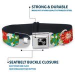 Dog Bone Seatbelt Buckle Collar - Hibiscus & Plumerias Turquoise/Green/Red/White