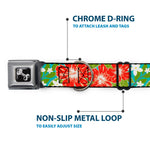 Dog Bone Seatbelt Buckle Collar - Hibiscus & Plumerias Turquoise/Green/Red/White