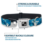 Dog Bone Seatbelt Buckle Collar - Hibiscus Collage White/Blues