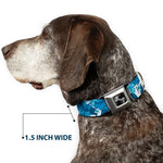 Dog Bone Seatbelt Buckle Collar - Hibiscus Collage White/Blues