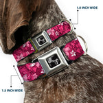 Dog Bone Seatbelt Buckle Collar - Hibiscus Collage Pink Shades