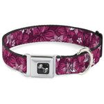 Dog Bone Seatbelt Buckle Collar - Hibiscus Collage Pink Shades