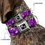 Dog Bone Seatbelt Buckle Collar - Hibiscus Collage Purple Shades
