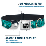 Dog Bone Seatbelt Buckle Collar - Hibiscus Collage Turquoise Shades