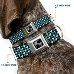 Dog Bone Seatbelt Buckle Collar - Houndstooth Black/White/Turquoise