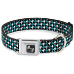 Dog Bone Seatbelt Buckle Collar - Houndstooth Black/White/Turquoise