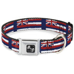 Dog Bone Seatbelt Buckle Collar - Hawaii Flags Weathered Blue/Red/White