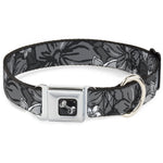 Dog Bone Seatbelt Buckle Collar - Hibiscus Collage Gray Shades