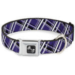 Dog Bone Seatbelt Buckle Collar - Houndstooth Gray/Purple/White
