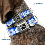 Dog Bone Seatbelt Buckle Collar - Hibiscus Blue/White