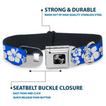 Dog Bone Seatbelt Buckle Collar - Hibiscus Blue/White