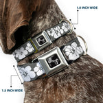 Dog Bone Seatbelt Buckle Collar - Hibiscus Gray/White
