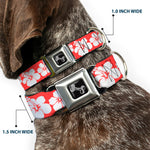 Dog Bone Seatbelt Buckle Collar - Hibiscus Light Red/White