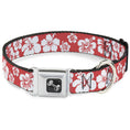 Load image into Gallery viewer, Dog Bone Seatbelt Buckle Collar - Hibiscus Light Red/White