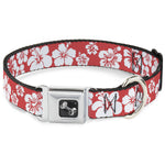 Dog Bone Seatbelt Buckle Collar - Hibiscus Light Red/White
