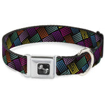 Dog Bone Seatbelt Buckle Collar - Halftone Blocks Charcoal/Pinks/Greens/Orange/Yellow