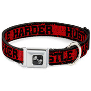 Dog Bone Seatbelt Buckle Collar - HUSTLE HARDER/Stripes Weathered Red/Black