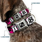 Dog Bone Seatbelt Buckle Collar - I Heart Punk Rock w/Safety Pins Black/Fuchsia/White