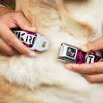 Dog Bone Seatbelt Buckle Collar - I Heart Punk Rock w/Safety Pins Black/Fuchsia/White