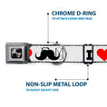 Load image into Gallery viewer, Dog Bone Seatbelt Buckle Collar - I "Heart Mustache" White/Black/Red