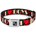 Load image into Gallery viewer, Dog Bone Seatbelt Buckle Collar - I Heart BOYS Black/Cherries
