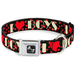 Dog Bone Seatbelt Buckle Collar - I Heart BOYS Black/Cherries