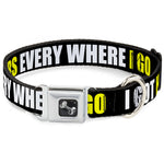 Dog Bone Seatbelt Buckle Collar - I GOT HATERS EVERYWHERE Black/White/Yellow