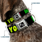 Dog Bone Black/Silver Seatbelt Buckle Collar - IN YOUR DREAMS! Black/Pink/Green/Yellow