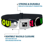 Dog Bone Black/Silver Seatbelt Buckle Collar - IN YOUR DREAMS! Black/Pink/Green/Yellow