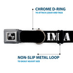 Dog Bone Seatbelt Buckle Collar - I'M A FIGHTER Black/White