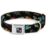 Dog Bone Seatbelt Buckle Collar - Insects Scattered CLOSE-UP Black