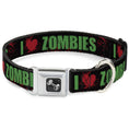 Load image into Gallery viewer, Dog Bone Seatbelt Buckle Collar - I "Heart" ZOMBIES Bold Splatter Black/Green/Red