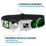 Buckle-Down Seatbelt Buckle Dog Collar - IRISH YOGA Poses/Clovers Greens/Black/White