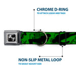 Buckle-Down Seatbelt Buckle Dog Collar - IRISH YOGA Poses/Clovers Greens/Black/White