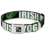 Buckle-Down Seatbelt Buckle Dog Collar - IRISH YOGA Poses/Clovers Greens/Black/White