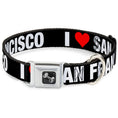 Load image into Gallery viewer, Dog Bone Seatbelt Buckle Collar - I "HEART" SAN FRANCISCO Black/White/Red