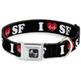 Load image into Gallery viewer, Dog Bone Seatbelt Buckle Collar - I "HEART BRIDGE" SF Black/White/Red
