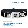 Load image into Gallery viewer, Dog Bone Seatbelt Buckle Collar - I "HEART BRIDGE" SF Black/White/Rainbow