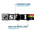 Load image into Gallery viewer, Dog Bone Seatbelt Buckle Collar - I "HEART BRIDGE" SF Black/White/Rainbow
