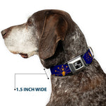 Dog Bone Black/Silver Seatbelt Buckle Collar - Indiana Flag/Torch CLOSE-UP Navy Blue/Gold