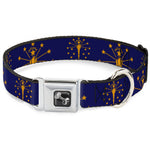 Dog Bone Black/Silver Seatbelt Buckle Collar - Indiana Flag/Torch CLOSE-UP Navy Blue/Gold