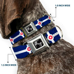 Dog Bone Black/Silver Seatbelt Buckle Collar - Indianapolis Flag Navy Blue/White/Red