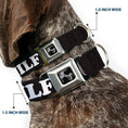 Load image into Gallery viewer, Dog Bone Black/Silver Seatbelt Buckle Collar - I "HEART" MILFS Black/White/Red