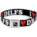 Load image into Gallery viewer, Dog Bone Black/Silver Seatbelt Buckle Collar - I "HEART" DILFS Black/White/Red