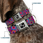 Dog Bone Seatbelt Buckle Collar - Jagged Rings Purples/Blues/Yellow