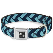 Dog Bone Seatbelt Buckle Collar - Jagged Chevron Navy/Turquoise