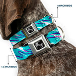 Dog Bone Black/Silver Seatbelt Buckle Collar - Jazzy Wave Scribble White/Teal/Purple