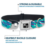 Dog Bone Black/Silver Seatbelt Buckle Collar - Jazzy Wave Scribble White/Teal/Purple