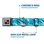 Dog Bone Black/Silver Seatbelt Buckle Collar - Jazzy Wave Scribble White/Teal/Purple
